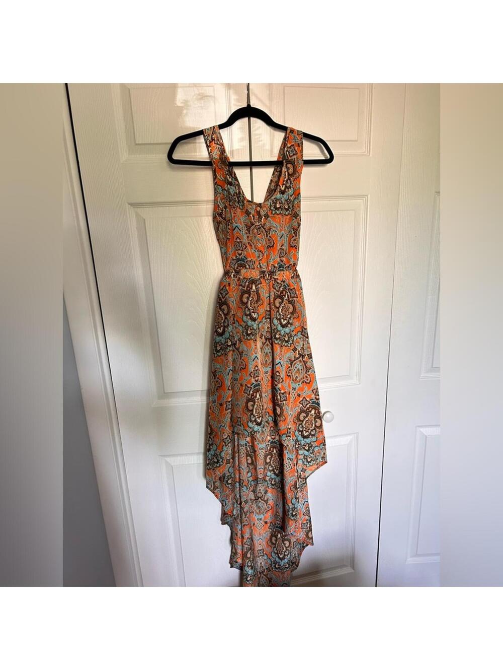 Elegant Orange and Brown Paisley Dress